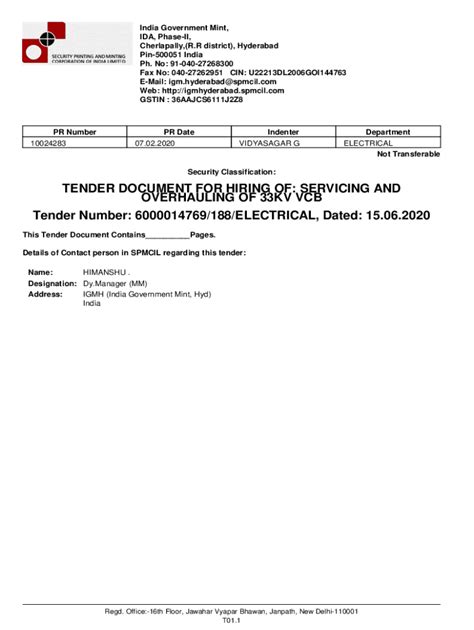 Fillable Online Servicing And Overhauling Of Kv Vcb Tender Number