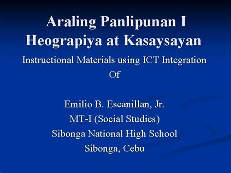 Araling Panlipunan I Heograpiya At Kasaysayan Instructional Materials