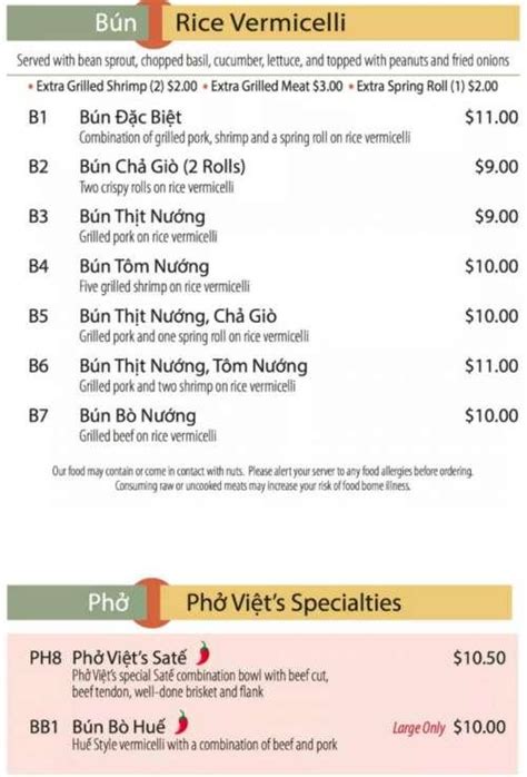 Pho Viet Menu In Newington Connecticut Usa