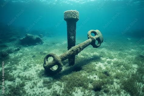 Ancient Submerged Anchor Resting On Seabed Generative Ai Stock