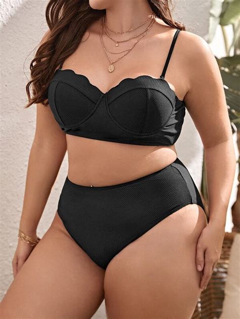 Plus Scallop Trim Push Up Bikini Swimsuit SHEIN USA