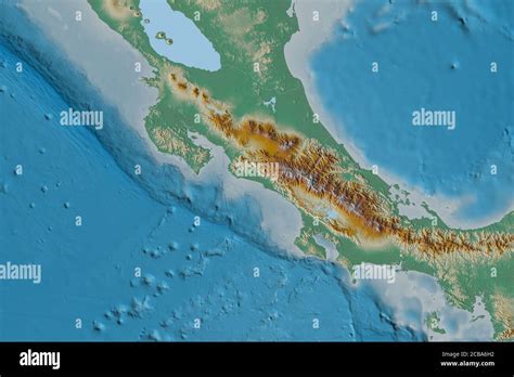 Extended area of Costa Rica. Topographic relief map. 3D rendering Stock ...