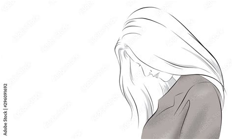 Sad girl. unhappy alone vector illustration isolated cartoon hand drawn ...