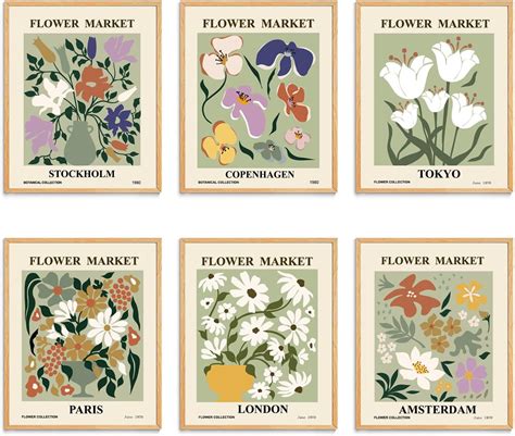 Amazon XBYGIMI Sage Green Flower Market Poster Set Of 6 Abstract