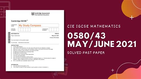 0580 43 M J 21 Easy Step By Step Solutions CIE IGCSE MATHS PAPER