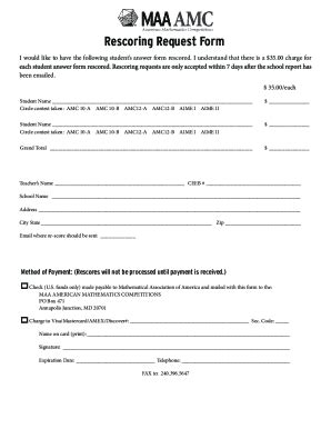 Fillable Online AMC 8 Rescoring Request Form Fax Email Print PdfFiller