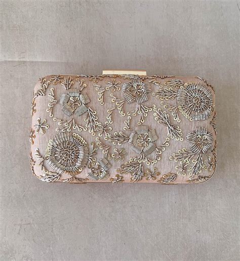 Henna Dusky Nude Evening Clutch Bag With Gold Zardosi Handwork Etsy