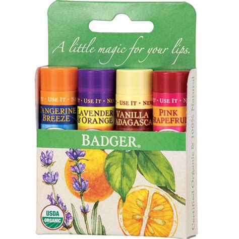 Badger Balm Lip Balm Sticks - Green Pack of 4 - Badger Balm