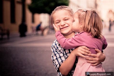 Hug Kissing Kid Little Couple Cute Beautiful