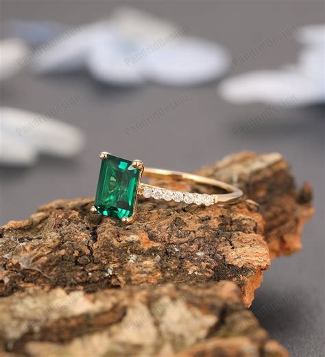 Gemstone Ring X Mm Emerald Cut Lab Created Emerald Ring Etsy