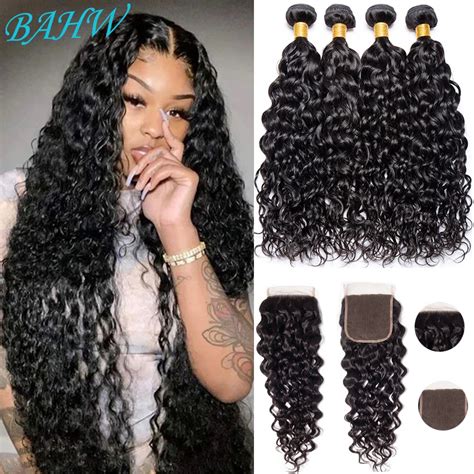 Malaysian Water Wave Bundles With Closure Remy Brazilian Hair Weave