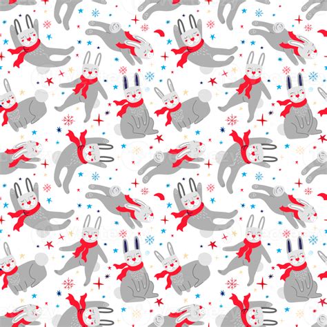 Seamless Pattern With Rabbits In Scarves Png