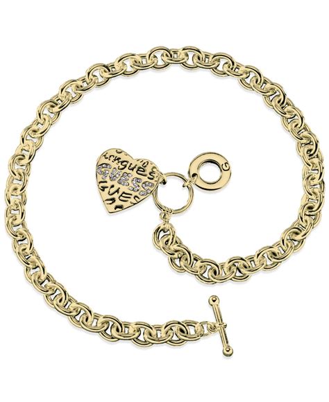 Lyst - Guess Gold-tone Heart Charm Link Toggle Necklace in Metallic