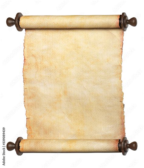 Ancient Scroll Parchment With Wooden Handles Clipping Path Included