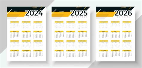 Simple Calendar Set For 2024 2025 2026 Years Simple Editable Vector