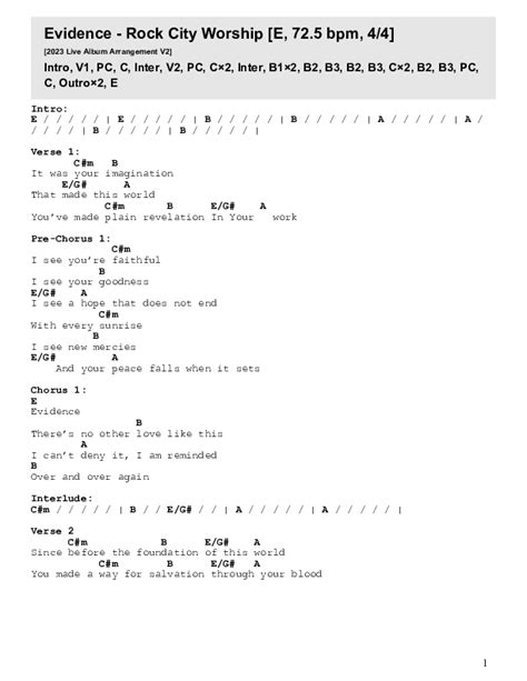 Evidence Live Chords Pdf Rock City Worship Praisecharts