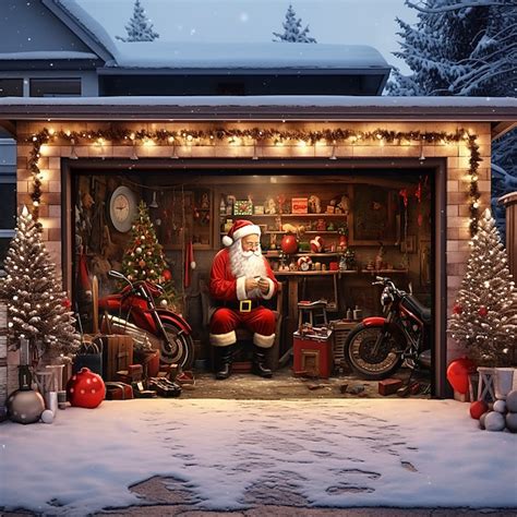 Christmas Door Decorations Outdoor Garage Door Cover Santa Xmas Door ...