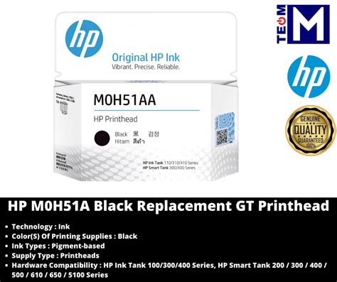 HP M0H51A-B/M0H50A-C Replacement GT Print head (For HP Ink Tank 100/300 ...