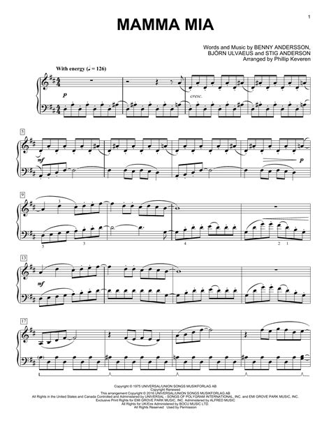 Mamma Mia Arr Phillip Keveren By Abba Sheet Music For Piano Solo At