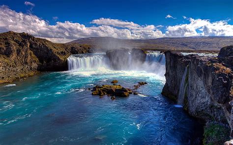 1080P Descarga Gratis Godafoss Islandia Cascada Rocas Islandia