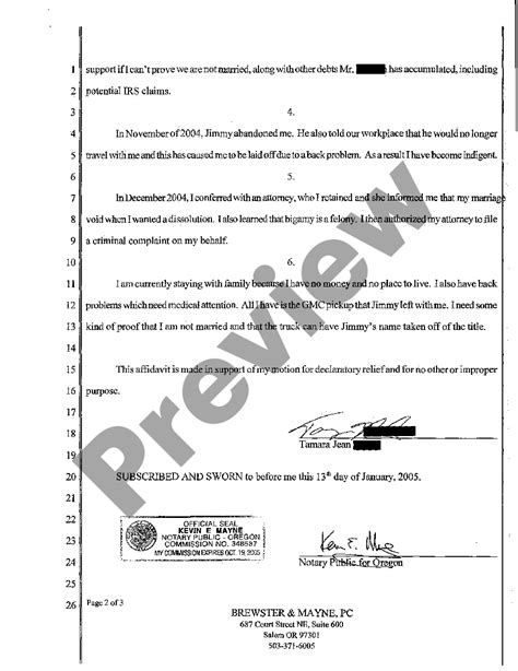 Oregon Affidavit In Support Of Motion For Declaratory Relief US Legal