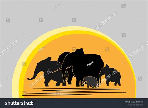 Herd Black Abstract Silhouettes Elephants Background Stock Vector ...