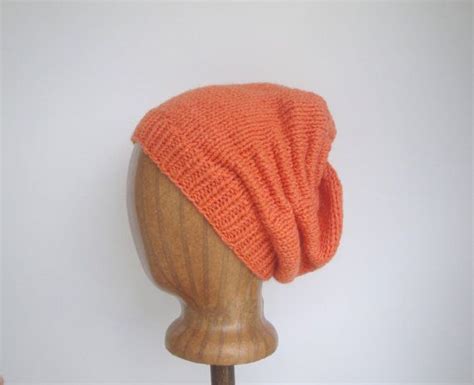 Orange Slouch Hat Scrunch Chunky Beanie Hand Knit By Girlpower Chunky