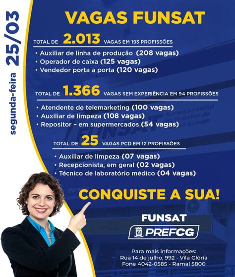 Funsat anuncia 2 mil vagas de emprego em 189 funções nesta segunda