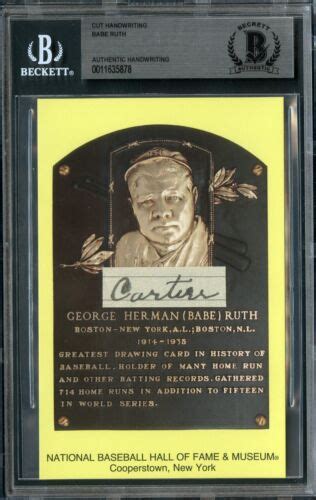 Bgs Babe Ruth Cartier Signed Cut Handwriting Hof Plaque Ny Yankees