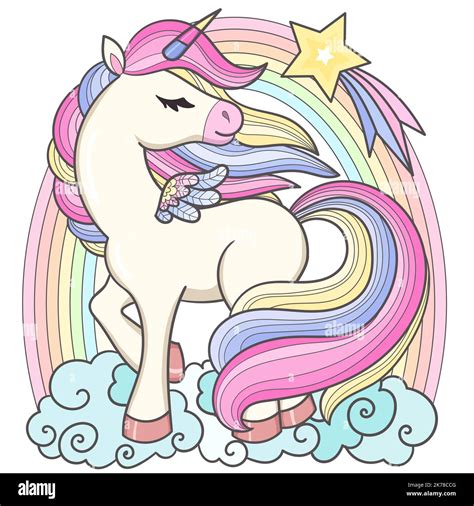 A Beautiful Unicorn With A Long Mane And Tail Vector Stock Vector