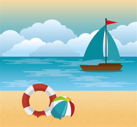 Premium Vector Tropical Beach Summer Scene Vector Illustration Design