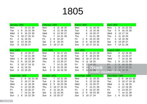 Year 1805 Calendar In English Stock Illustration Download Image Now