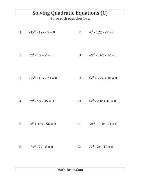 The Solving Quadratic Equations For X With A Coefficients Between 4