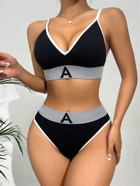 Letter Print Contrast Binding Lingerie Set Shein Usa