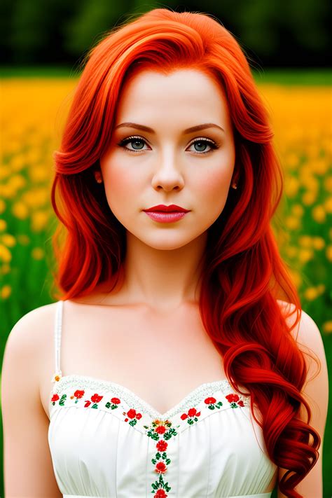 Portrait Of A Redhead Actress In A Flower Field Viarami