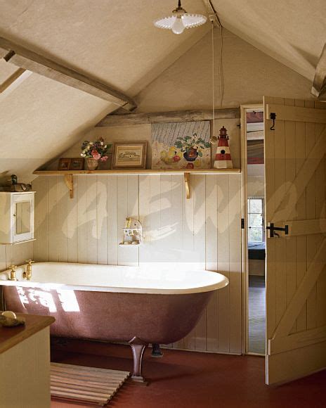 Image Painted Tongue Groove Paneling And Pink Rolltop Bath In Cottage