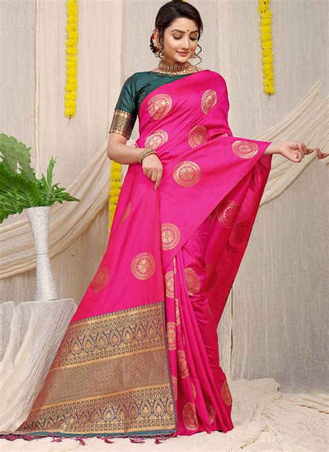 Shop Zari Weaving Work Dark Pink Color Soft Patola Silk Saree Festive Wear Online At Best Price