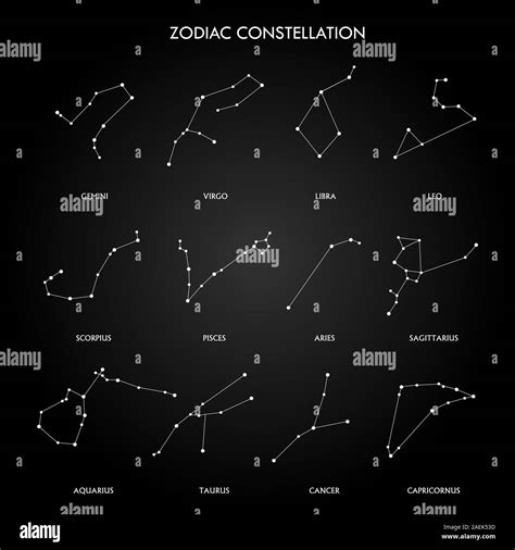 Conjunto de constelación zodiacal sobre fondo negro El espacio y las