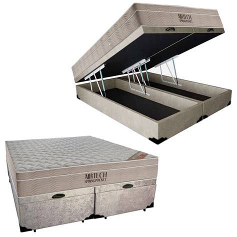 Cama Box Baú King Suede Bipartido Colchão Ortobom Airtech Molas