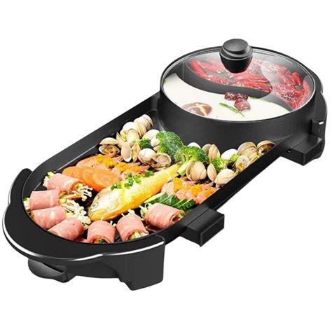 Seaan Hot Pot With Grill Korean Bbq Grill Indoor Hotpot Pot Electric Combo Shabu Shabu Pot