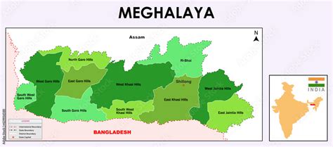 Illustrazione Stock Meghalaya Map. District map of Meghalaya. Meghalaya ...