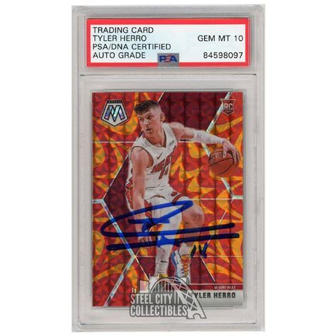 Tyler Herro 2019 20 Panini Mosaic Reactive Orange Autograph RC Card