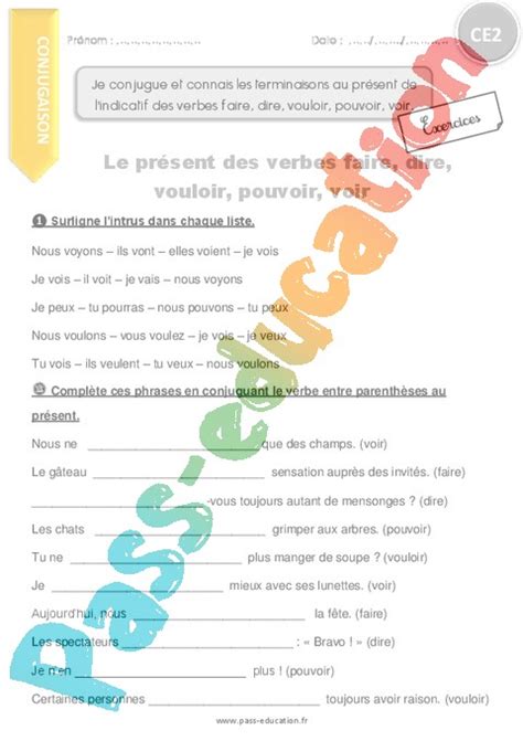 Exercice Pr Sent De L Indicatif Ce Cycle Pass Education 15510 Hot Sex