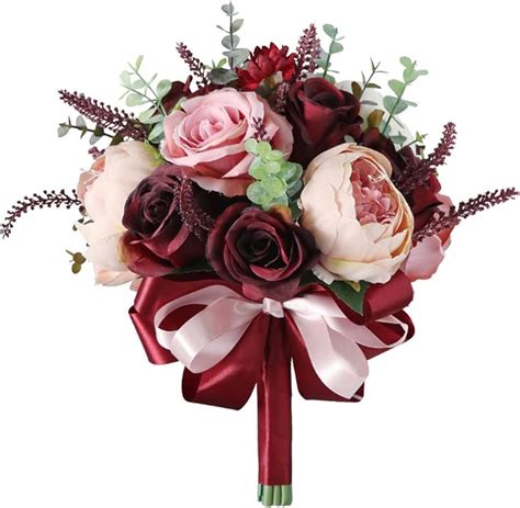 Burgandy Dusty Rose Bride Bouquet Real Touch Glwec In