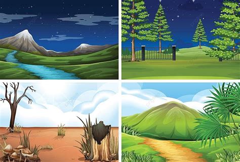 Set Of Nature Scene Travel Natural Clipart Vector Travel Natural