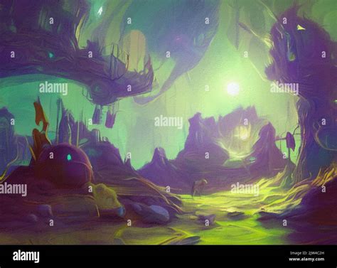 Digital Concept Art Style Painting Of A Whimsical Sci Fi Environment