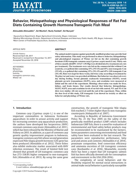 Pdf Behavior Histopathology And Physiological Responses Of Rat Fed