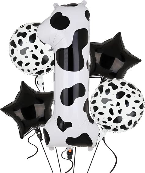 40 Inch Cow Print Number Balloon 1 White Cow Print Balloons