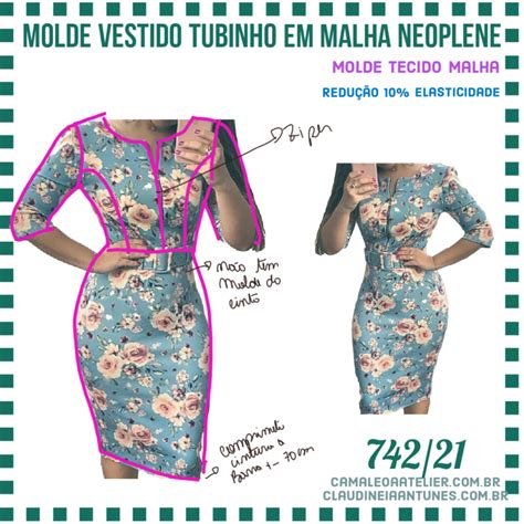 Molde Vestido Tubinho Em Malha Neoprene 742 21 CAMALEOA ATELIER DE