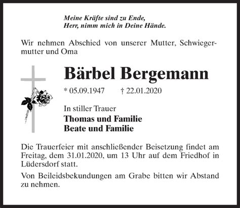 Traueranzeigen Von B Rbel Bergemann Trauer Anzeigen De